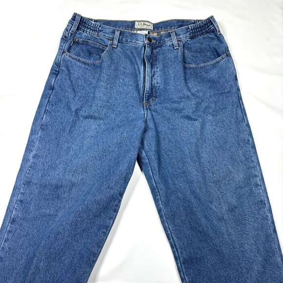 LL Bean Comfort Waist Flannel-Lined Blue Denim Jeans Winter Cold Wear Mens 38x34 - Picture 5 of 13